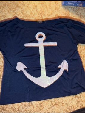 Women’s (CBR) Navy Blue Anchor T Shirt Top Large